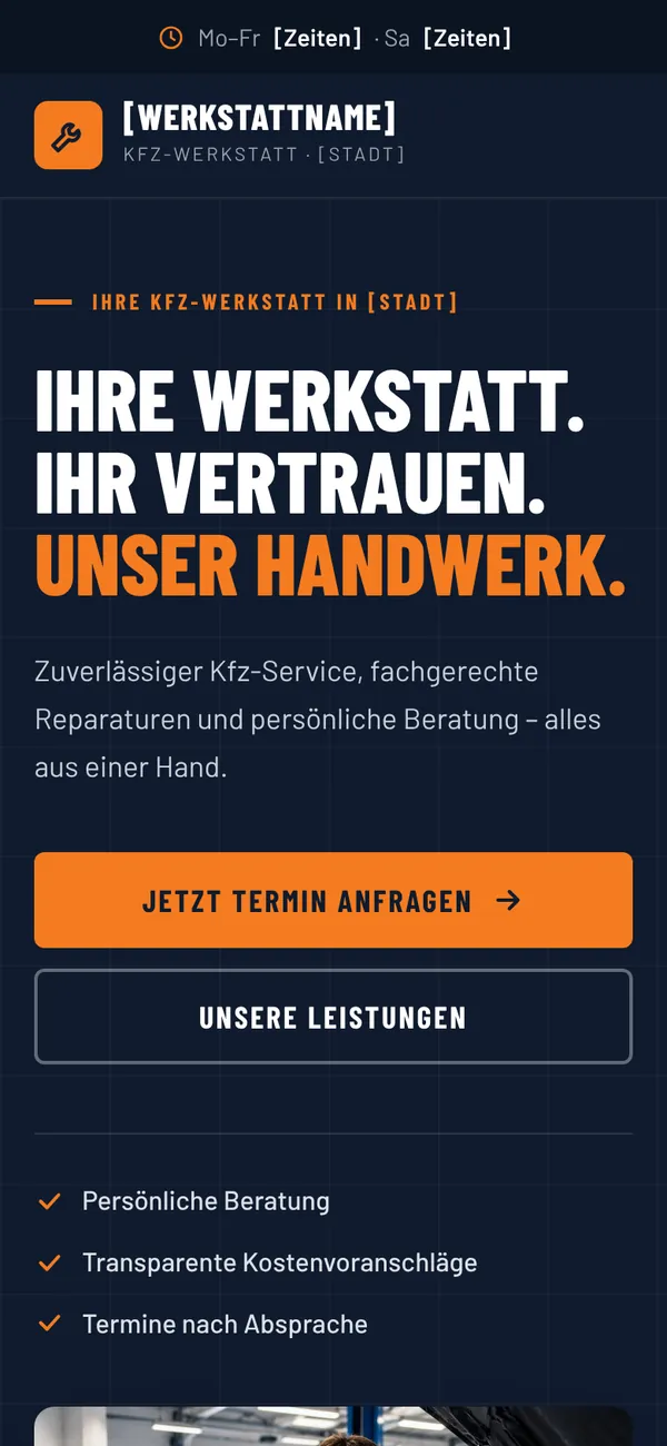Website-Konzept Kfz-Werkstatt — mobile Ansicht