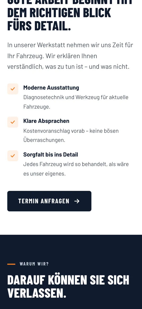 Website-Konzept Kfz-Werkstatt — mobile Ansicht