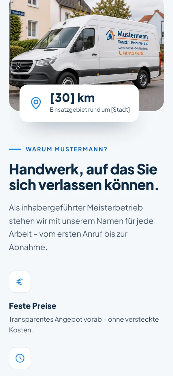 Concepto de web Mustermann Sanitär — vista móvil