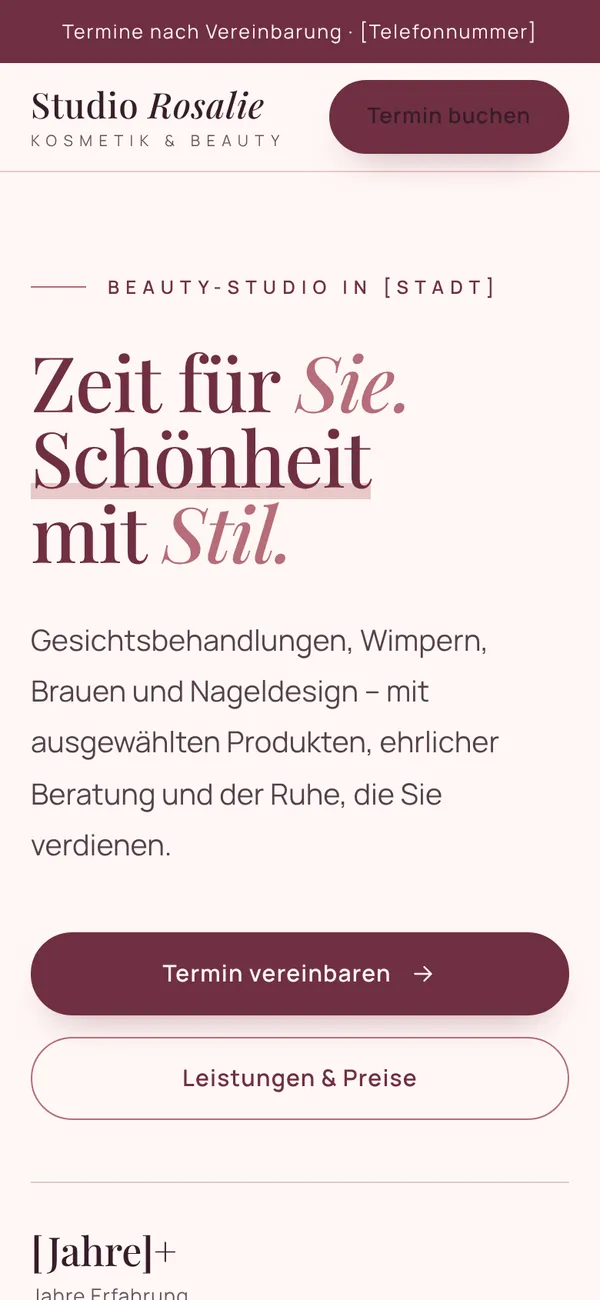 Studio Rosalie website concept — mobile view