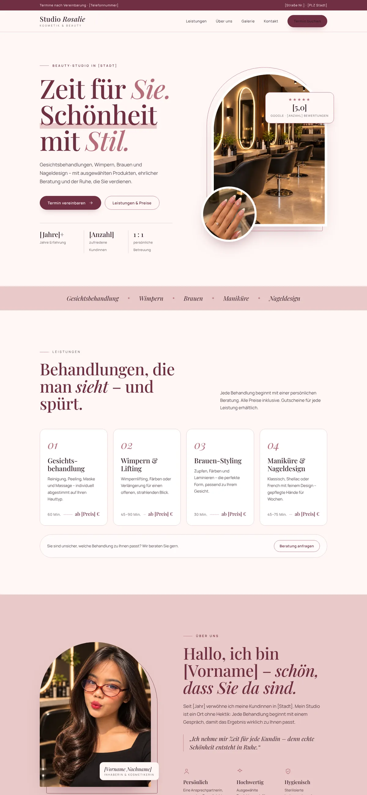 Studio Rosalie website concept — desktop view of the homepage